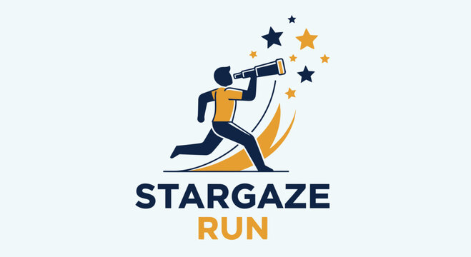 Stargaze Run: An Innovative Logo Design Featuring a Person Observing Celestial Events