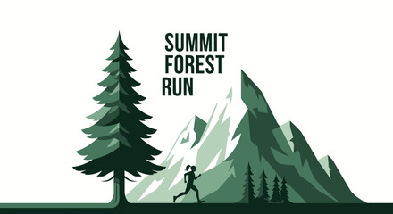 Fototapeta premium Summit Forest Run: A Dynamic Silhouette of a Runner in The Mountain Range Setting