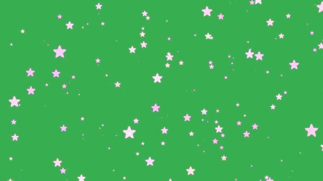 Whimsical Hand-drawn Pink Stars Float And Twinkle Across A SOLID Green Screen Background. These Kawaii Celestial Elements Are Perfect For Magical And Playful Video Overlays In Motion Graphics. High-qu
