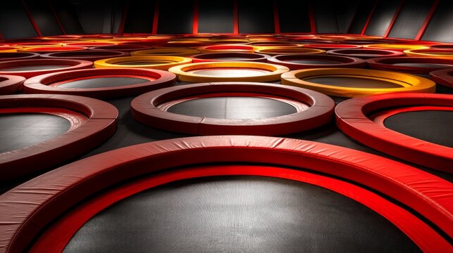 Colorful Trampolines in a Dynamic Indoor Park Space with Circular Design