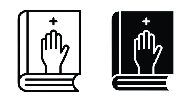 Swearing on holy bible icon set representing legal oath taking in court for truth justice testimony promise and religious commitment