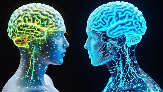 Human and AI brain comparison for culinary showcases and restaurant branding