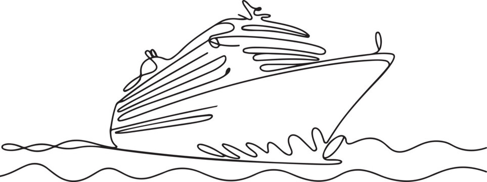 Continuous one line drawing of Cruise ship sailing in the sea. Cruise ship.one line drawing vector illustration