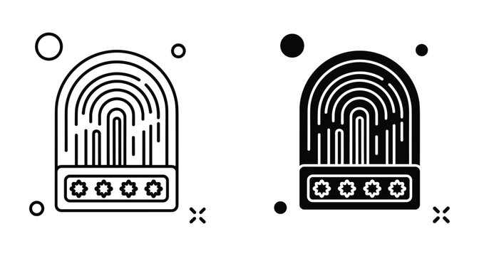 Biometric fingerprint scanner icon set with password pin code field for secure digital authentication login and personal data privacy protection