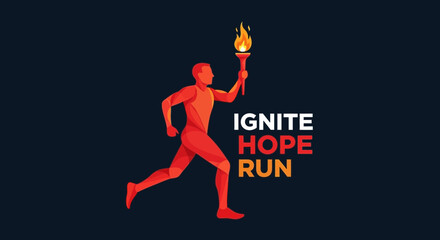 Obraz premium Torchbearer Races Forward, Symbolizing Ignite Hope Run, Inspiration, And Determination, A Concept