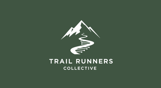 Trail Running Collective Design Emblem Featuring Mountains And Pathway Visual Structure Concept