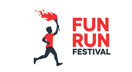 Obraz premium Torchbearer Running with Fun Run Festival Logo Symbolizing Celebration and Event Excitement