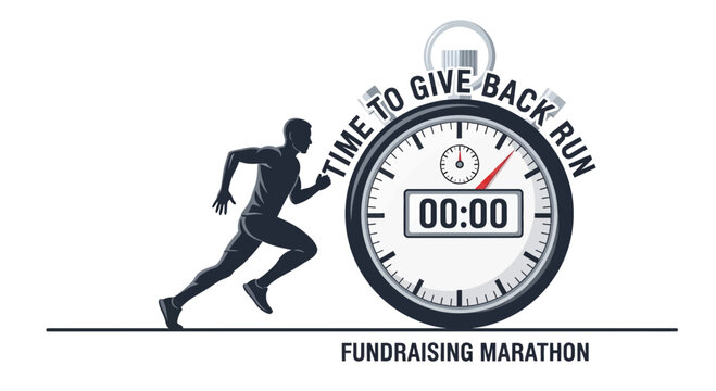 Time To Give Back Run: Fundraising Marathon Silhouette Graphic On White Background