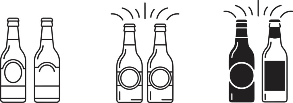 Beer Bottle Icon Set with Glass Bottles Labels Caps Fizz Bubbles and Brewery Party Alcohol Drink Symbols for Vector Designs