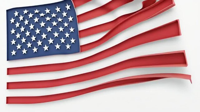 American flag waving on white background