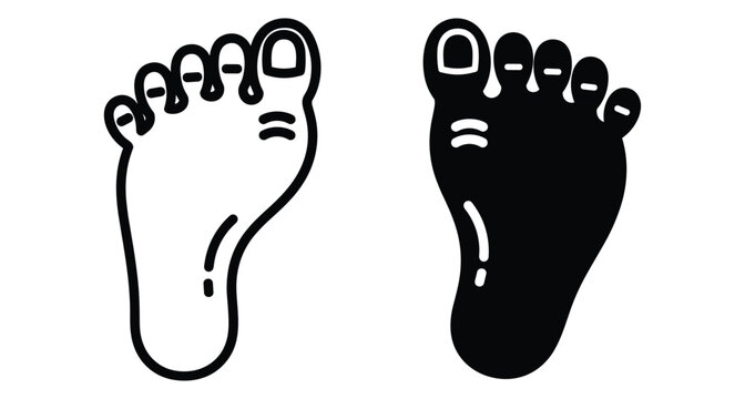 Human footprint icon set with outline and solid black silhouette styles for podiatry medical health and walking useful design elements