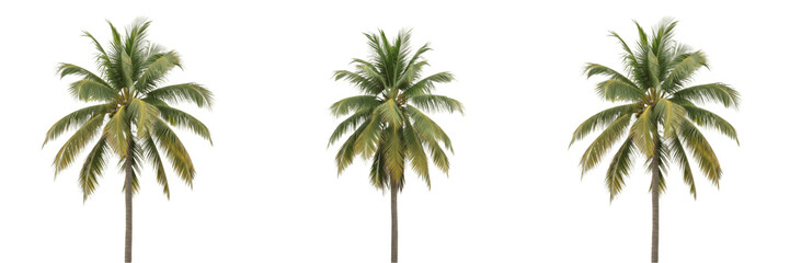 Obraz premium Set of Single Tall Tropical Palm Tree Isolated on White Background, PNG