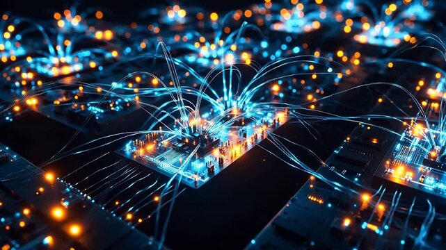 Circuit board with glowing connections perfect for real estate and architectural showcases