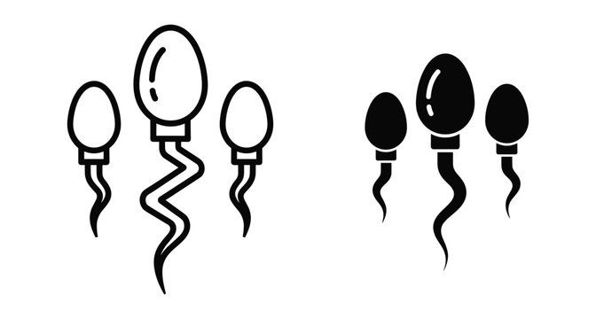 sperm cell icons representing male fertility reproduction and biological health in flat outline and solid black vector graphic styles