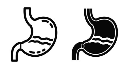 Obraz premium Human stomach anatomy icon set showing digestive system organ in outline and solid black style for medical healthcare design projects