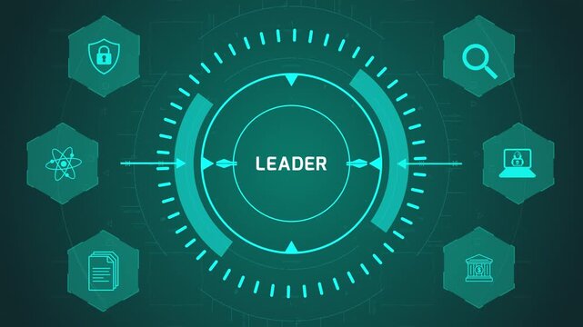 Leadership Strategy Concept Interface with Circular Digital System and Decision Icons on Dark Technology Background Representing Guidance and Organizational Direction