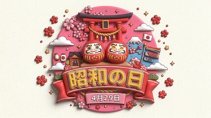 Celebration of Showa Day with Traditional Japanese Symbols and Cherry Blossoms