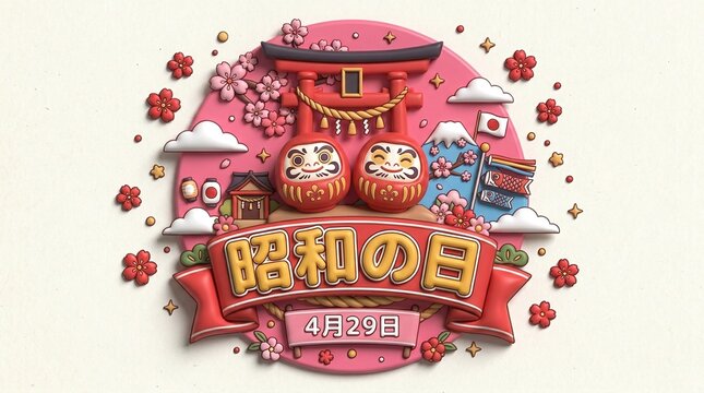 Celebration of Showa Day with Traditional Japanese Symbols and Cherry Blossoms