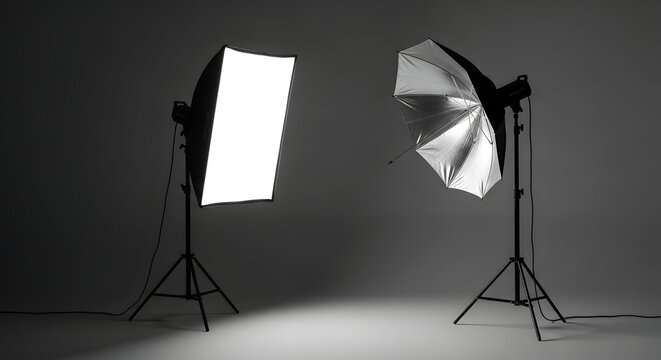 studio lighting equipment, softbox and umbrella, photography setup