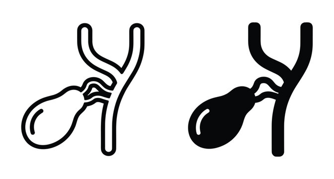 Gallbladder and bile duct medical icon set representing human digestive system anatomy for healthcare education and clinical diagnostic surgery visualization