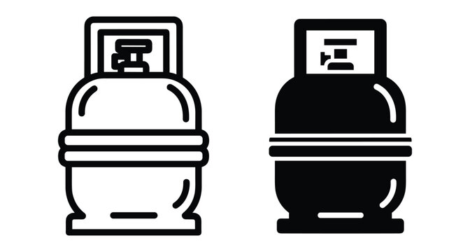 Gas cylinder icon set featuring propane tank and lpg bottle symbols for industrial energy fuel storage and domestic cooking equipment