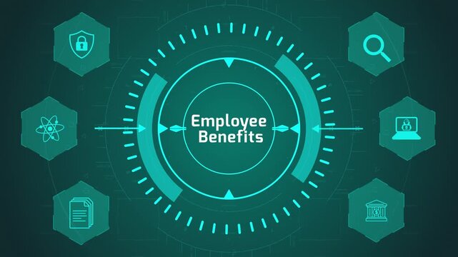 Employee Benefits Compensation Interface with Circular Digital System and HR Icons on Dark Technology Background Representing Workforce Rewards and Packages