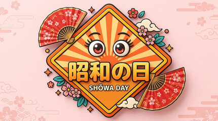 Kawaii Showa Day Illustration with Cherry Blossom and Fans