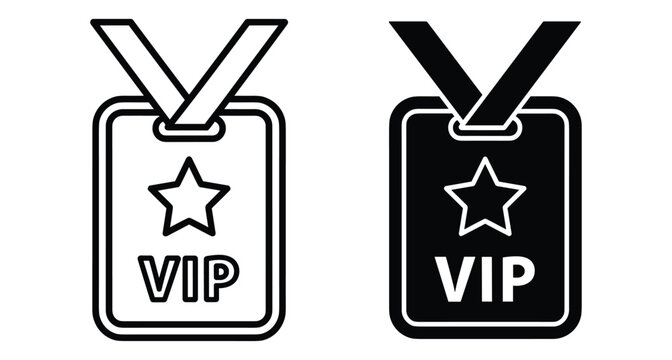 VIP pass badge icon set with star symbol and lanyard for event access identification card membership and exclusive entry