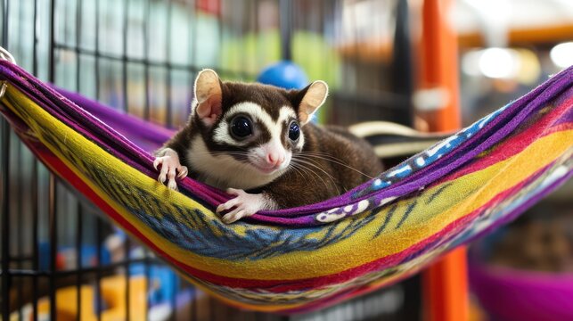 Cute Sugar Glider in Colorful Hammock