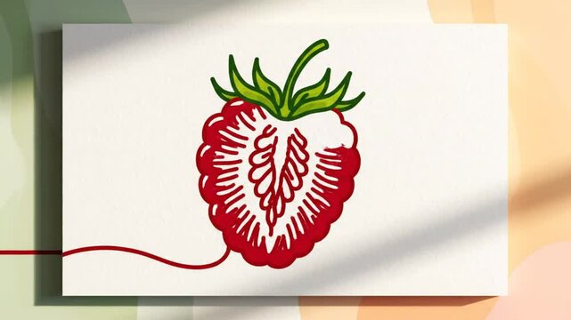 Creative animated illustration of a delicious raspberry with a unique line-drawn outline on a textured background