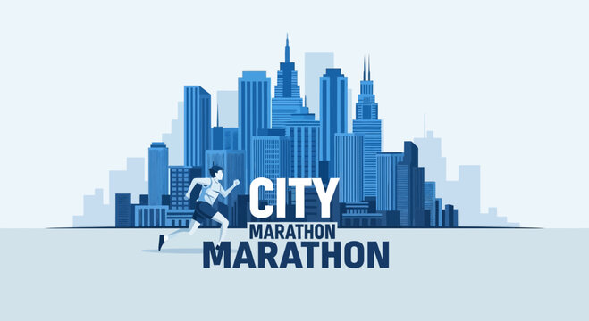 Urban Marathon Runner in Cityscape Illustration Representing Fitness And Competitive Sporting