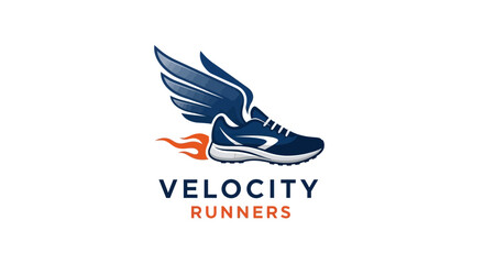 Obraz premium Velocity Runners Logo: Running Shoe With Wings Symbolizing Speed and Achievement