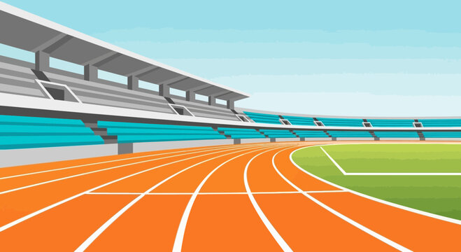 Vast Sports Stadium With Running Tracks And Blue Seating