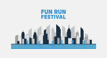 Fototapeta premium Urban Fun Run Event Illustrated With Silhouettes Of Runners And City Skyline