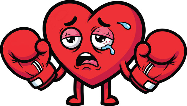 Sad heart boxer cartoon a heartbroken and defeated valentine's day image