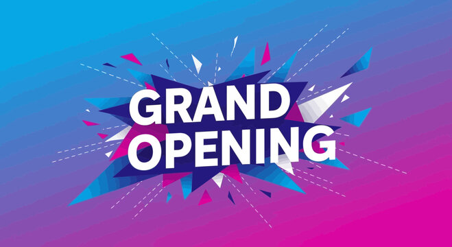 Vibrant Grand Opening Announcement Burst with Geometric Shapes