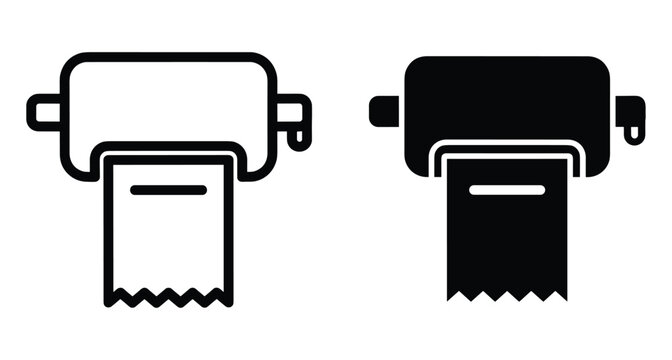Paper towel dispenser icon set with outline and solid glyph styles for bathroom hygiene sanitation and public restroom facility signage