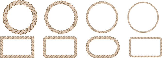 Round rope curve and ractangular symbol set. Different thickness circular ropes set for decoration. Vector isolated on transparrent background  © Izzat