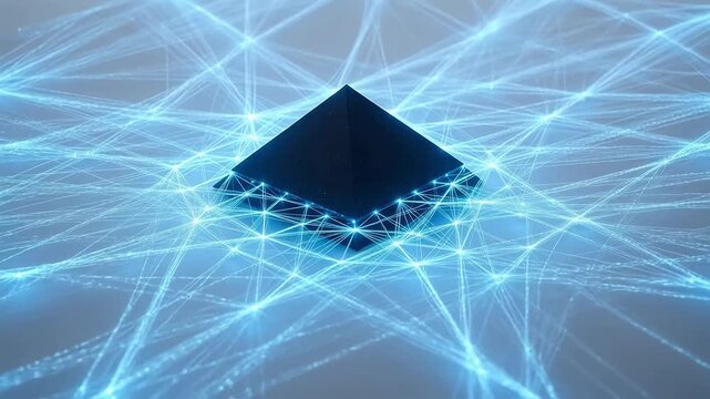 Abstract digital cube with glowing network emphasizing health, wellness, and vitality