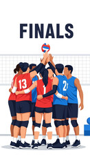 Obraz premium Volleyball Team Celebrates Victory After Intense Match, Reaching the Finals with Enthusiasm and Joy