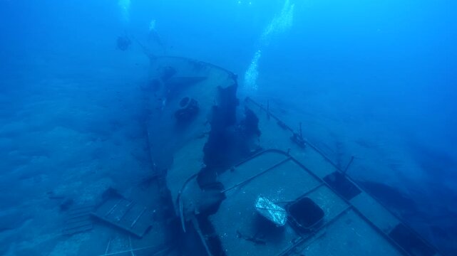  shipwreck scenery underwater ship wreck deep blue water ocean scenery of metal underwater scuba divers to explore