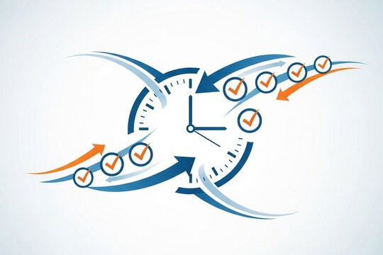 Time Management Productivity Clock Illustration, Business Efficiency Planning Concept