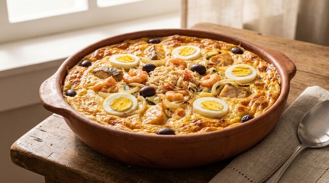 Traditional Torta Capixaba Brazilian Seafood Easter Pie Baked in Clay Pan