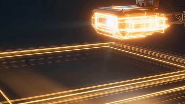 3D printer creating glowing lines symbolizing creativity, art, and imagination