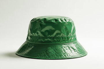 Fototapeta premium Glossy Green Bucket Hat Fashion, Modern Stylish Streetwear AccessoryWhy this is strong: