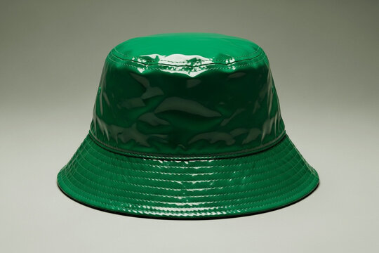 Glossy Green Bucket Hat Close-Up, Stylish Fashion Streetwear Headwear Detail
