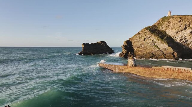 Seascape at storm from a drone, Portreath, Redruth, Cornwall