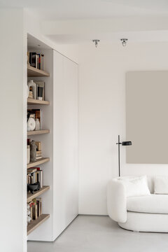 Light apartment in contemporary style with white and black furniture