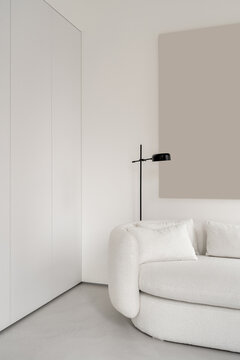 Light apartment in contemporary style with white and black furniture