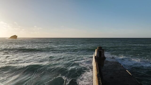 Seascape at storm from a drone, Portreath, Redruth, Cornwall